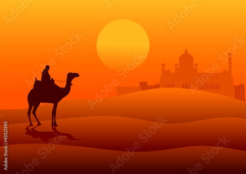 Vector: Silhouette illustration of an Arabian riding a camel Silhouette illustration of an Arabian riding a camel