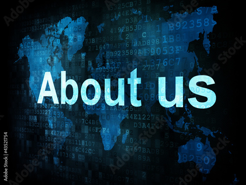 Illustration: Information technology IT concept: pixelated words About us on d Information technology IT concept: pixelated words About us on d