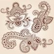 Ornate Henna Paisley Doodle Vector Design Elements