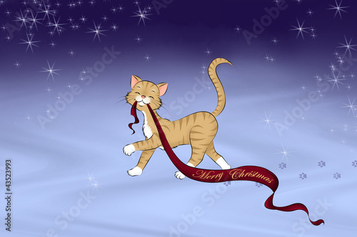 Illustration: 07 Katze mit Weihnachtsbanner 07 Katze mit Weihnachtsbanner