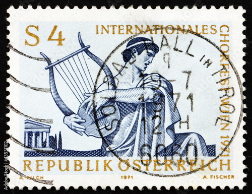Photo: Postage stamp Austria 1971 Singer with Lyre Postage stamp Austria 1971 Singer with Lyre