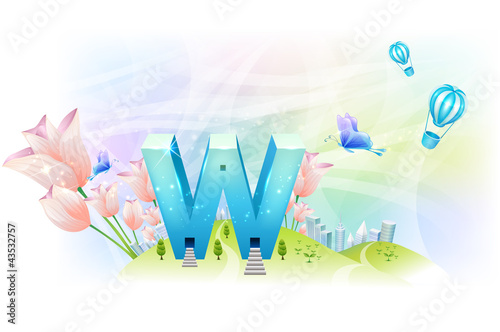 Illustration: Staircase connected with big letter W Staircase connected with big letter W