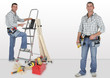 duo of twin carpenters at work