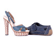 Sexy fashionable man's and womanish shoes on white background