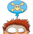 nervous person with a crossbones skull over his head