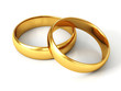 couple of gold wedding rings on white background