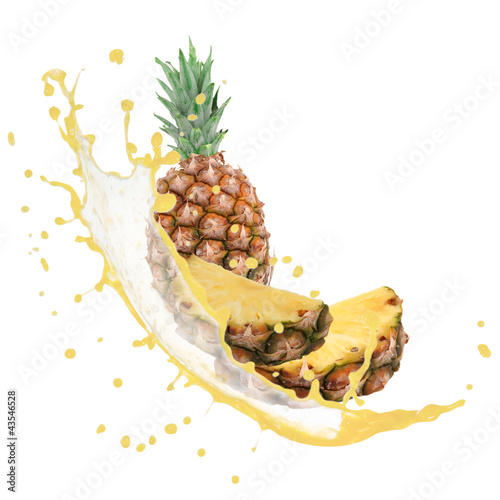 Photo: Pineapple with splash isolated on white Pineapple with splash isolated on white