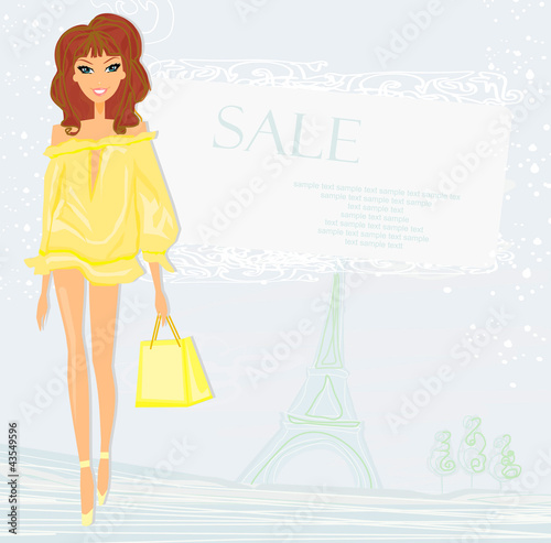 Illustration: beautiful women Shopping in Paris - vector card beautiful women Shopping in Paris - vector card