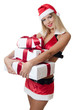 The Christmas girl with boxes of gifts isolated