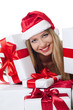 The Christmas girl with boxes of gifts isolated