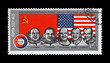 astronauts at experimental Apollo-Soyuz USA-USSR space project