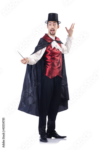 Photo: Magician isolated on the white background Magician isolated on the white background