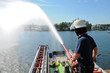 Feuerwehrmann an Wasserkanone