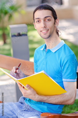 Photo: Student outside preparing for exams Student outside preparing for exams