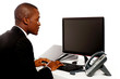 Male executive typing and looking at lcd screen