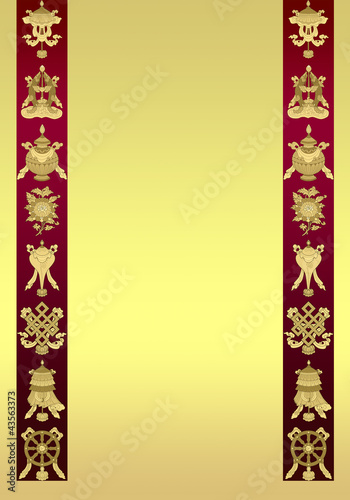 Illustration: tibetan Background with 8 auspicious symbols tibetan Background with 8 auspicious symbols