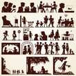 Family silhouettes, vector set of twenty various occasions