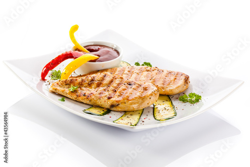 Photo: Grilled chicken breasts and vegetables Grilled chicken breasts and vegetables