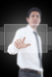 Hand Pushing Button on the Touchscreen Interface.
