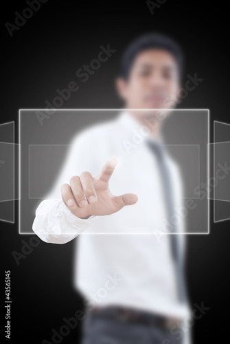 Photo: Hand Pushing Button on the Touchscreen Interface. Hand Pushing Button on the Touchscreen Interface.