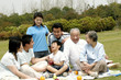 Photo: A big family picnicking in the park A big family picnicking in the park