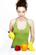 Woman preparing to cut capsicums