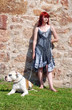 Woman with Red Hairs and bigger Dog