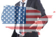 Businessman pushing USA flag map.