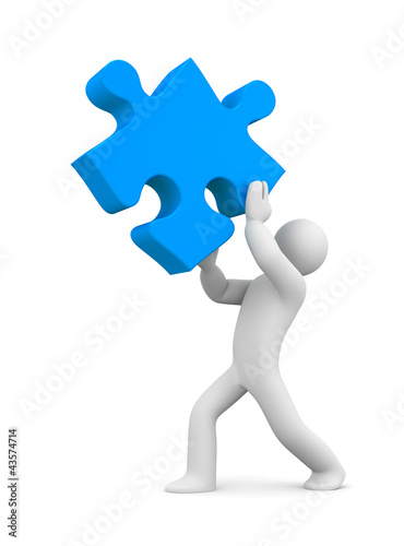 Ilustração: 3d person with puzzle 3d person with puzzle