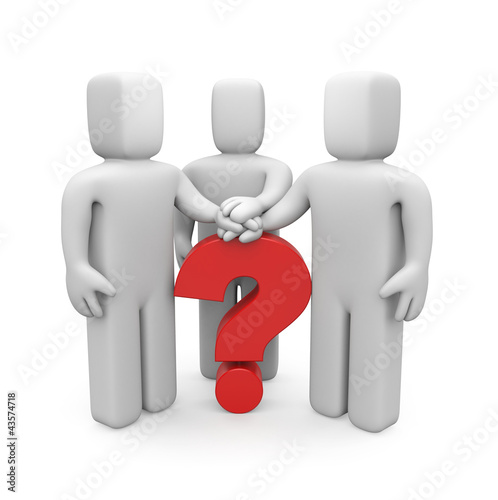Illustration: 3d people with hands on top of question mark 3d people with hands on top of question mark
