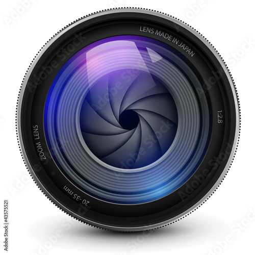 Vector: Camera photo lens with shutter. Camera photo lens with shutter.