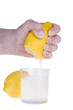 Squeezing lemon on white bacground