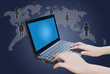 Hand pushing laptop keyboard with Social Network.