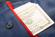 Money is in the internal pocket of coat