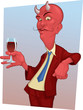 Vector: red mustachioed demon with a glass of wine red mustachioed demon with a glass of wine