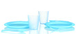 bright plastic disposable tableware isolated on white