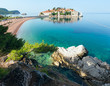 Sveti Stefan sea islet morning view (Montenegro,  Sveti Stefan)