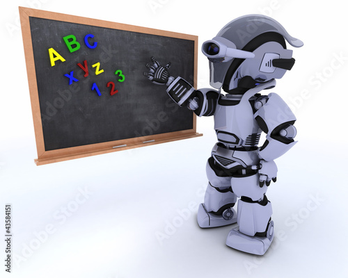Illustration: Robot with school chalk board Robot with school chalk board