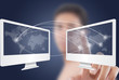 Businessman Pushing Social Network diagram.