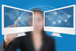 Business lady pushing Social Network diagram.