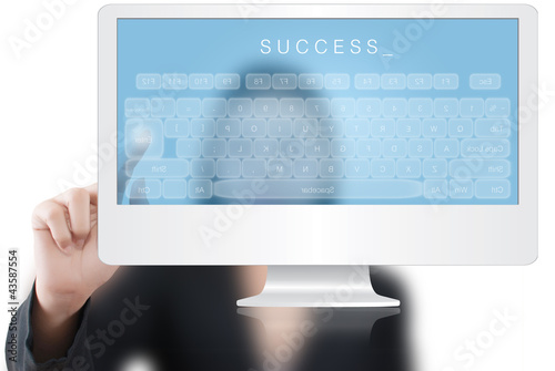 Photo: business lady pushing keyboard button. business lady pushing keyboard button.