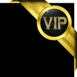 Vip golden label with diamonds and gold ribbons, vector
