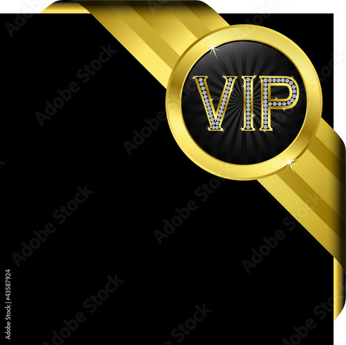 Vector: Vip golden label with diamonds and gold ribbons, vector Vip golden label with diamonds and gold ribbons, vector