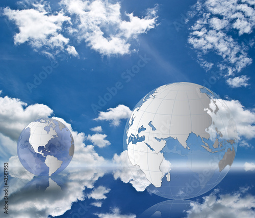 Illustration: Globe on the blue sky. Globe on the blue sky.