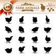 20 Silhouettes of Hens (16 Adult + 4 young in the Header)