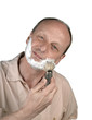 Foto: man apply shaving foam on face in bathroom man apply shaving foam on face in bathroom