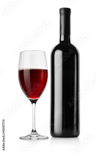 Photo: Bottle of red wine and wineglass Bottle of red wine and wineglass