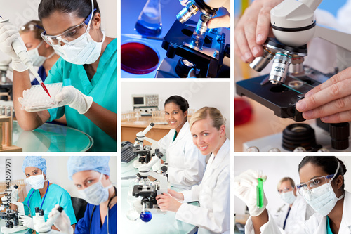 Photo: Female Research Laboratory Scientists with Microscopes Female Research Laboratory Scientists with Microscopes
