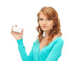 attractive student with business card