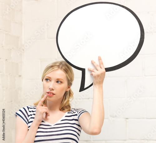 Photo: pensive teenage girl with blank text bubble pensive teenage girl with blank text bubble